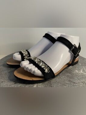 💛 Dune London Black Leather Neeve Jeweled Sandals